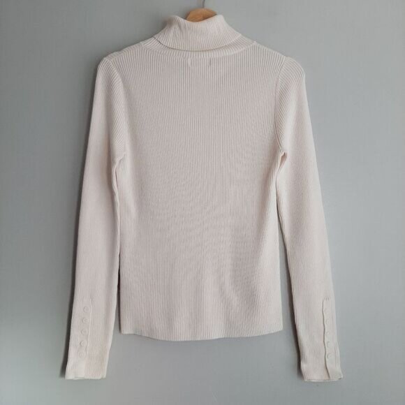 MAEVE / Anthropologie Turtleneck Button Cuffs Fine Rib Fitted Sweater M Flawed - Picture 11 of 16